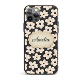 Minimal Beige Flower Silhouette Seamless Pattern Custom Name Protective Phone Case Mobile Cover Durable Everyday Smartphone Shock Resistant