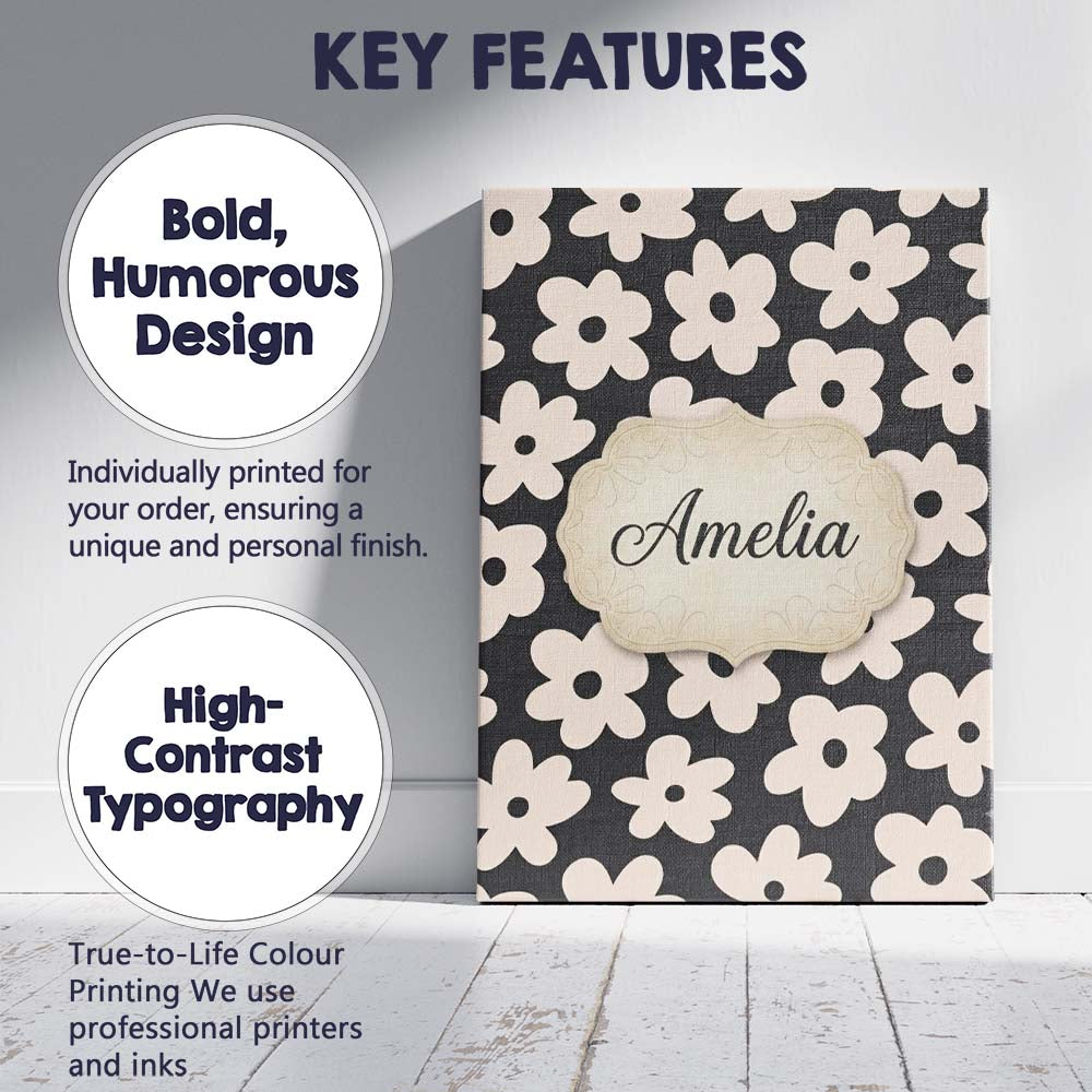 Personalised Name Minimal Beige Flower Custom  Modern Room Accent Elegant Feature Canvas Wall Art Print Decor Picture Ready to Hang