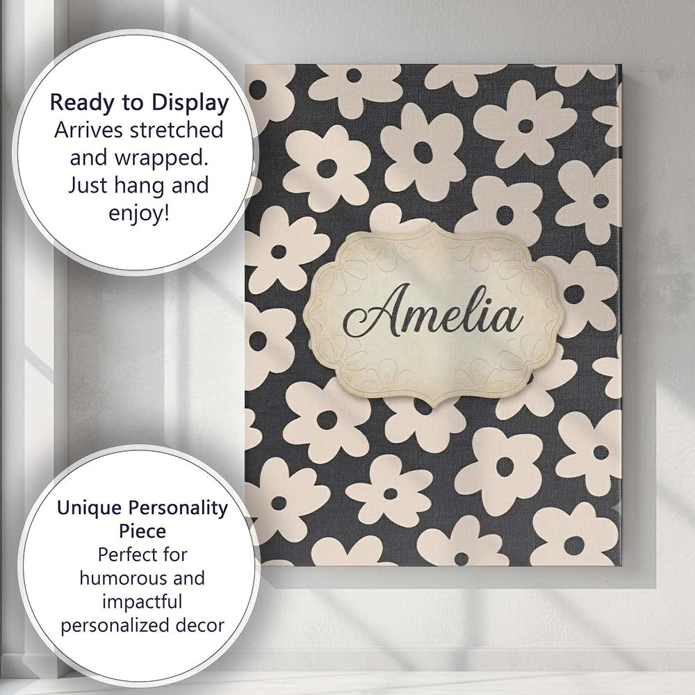 Personalised Name Minimal Beige Flower Custom  Modern Room Accent Elegant Feature Canvas Wall Art Print Decor Picture Ready to Hang
