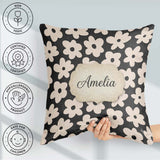 Custom Name Minimal Beige Flower Seamless Pattern Modern Floral Square Filled Cushion Throw Pillow Sofa Bed Home Decor Zip Washable UK Made