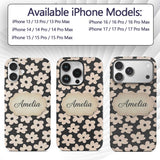 Minimal Beige Flower Silhouette Seamless Pattern Custom Name Protective Phone Case Mobile Cover Durable Everyday Smartphone Shock Resistant