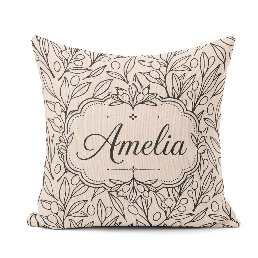 Custom Name Neutral Botanical Art Leaves Seamless Pattern Nature Square Filled Cushion Throw Pillow Sofa Bed Home Decor Zip Washable UK Made