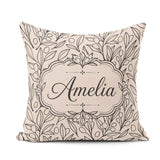 Custom Name Neutral Botanical Art Leaves Seamless Pattern Nature Square Filled Cushion Throw Pillow Sofa Bed Home Decor Zip Washable UK Made