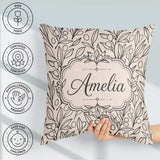 Custom Name Neutral Botanical Art Leaves Seamless Pattern Nature Square Filled Cushion Throw Pillow Sofa Bed Home Decor Zip Washable UK Made