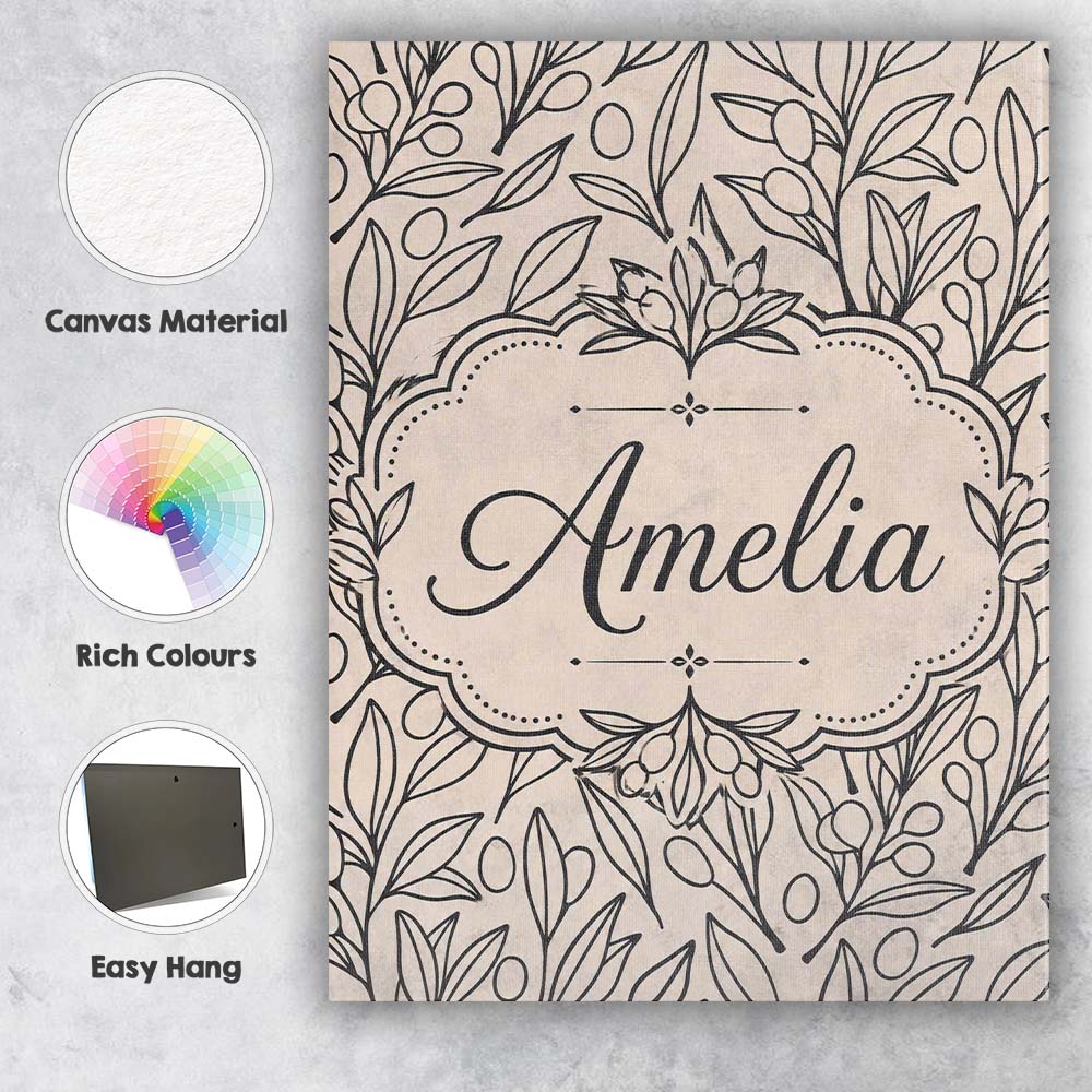 Personalised Name Neutral Botanical Line Custom  Unique Gift Idea Elegant Feature Canvas Wall Art Print Decor Picture Ready to Hang