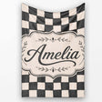 Black White Wavy Checkerboard Seamless Pattern Geometric Style Name  Personalised Custom Name Super Soft Fleece Blanket Bed Sofa Throw