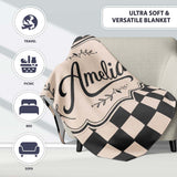 Black White Wavy Checkerboard Seamless Pattern Geometric Style Name  Personalised Custom Name Super Soft Fleece Blanket Bed Sofa Throw