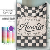 Black White Wavy Checkerboard Seamless Pattern Geometric Style Name  Personalised Custom Name Super Soft Fleece Blanket Bed Sofa Throw