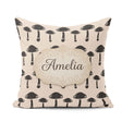 Custom Name Minimal Black Mushroom Seamless Pattern Cute Nature Square Filled Cushion Throw Pillow Sofa Bed Home Decor Zip Washable UK Made