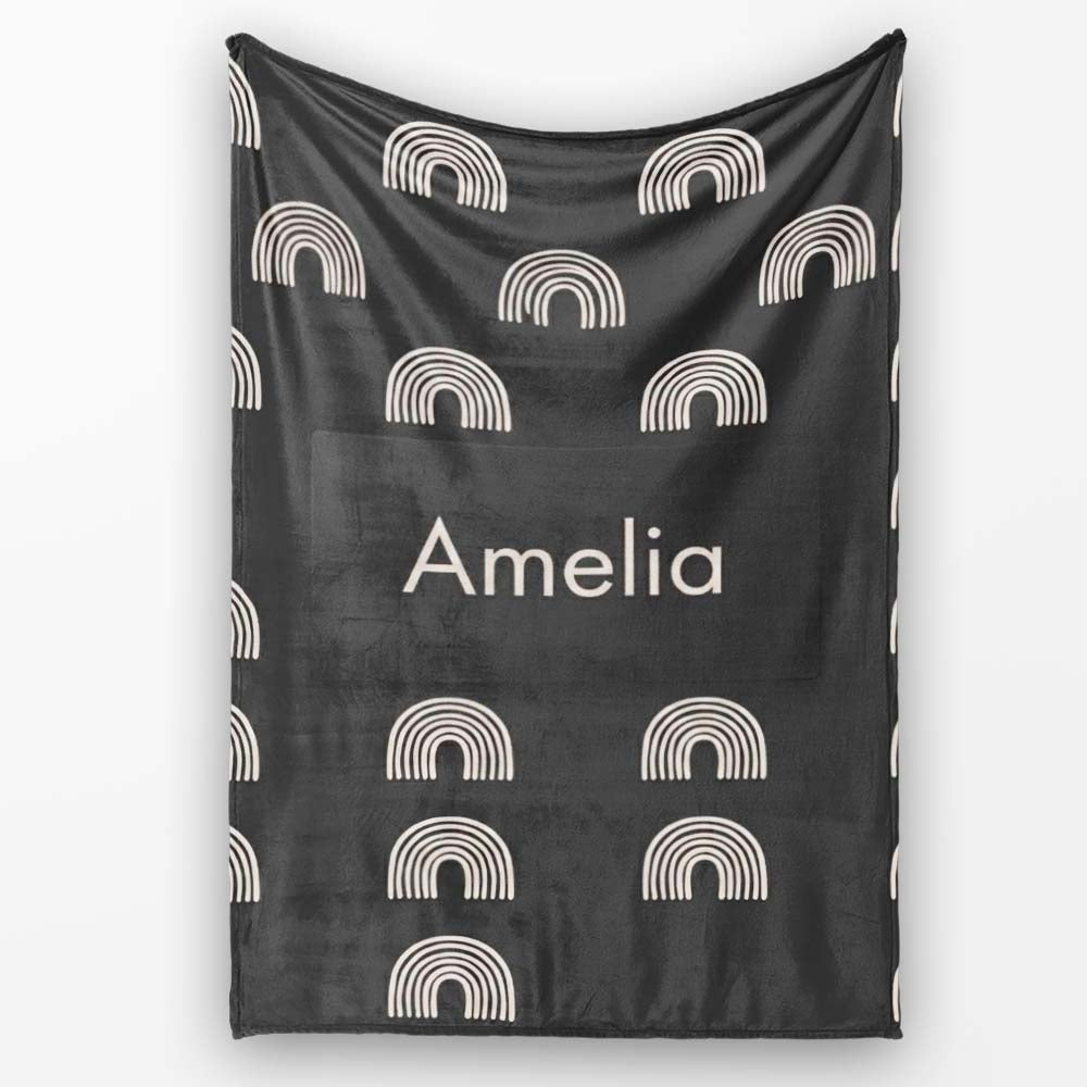 Simple Rainbow Arch Line Art Seamless Pattern Modern Minimal Style  Personalised Custom Name Super Soft Fleece Blanket Bed Sofa Throw