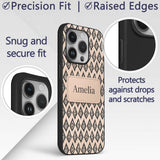 Black Tribal Diamond Ikat Seamless Pattern Ethnic Custom Name Protective Phone Case Mobile Cover Durable Everyday Smartphone Shock Resistant