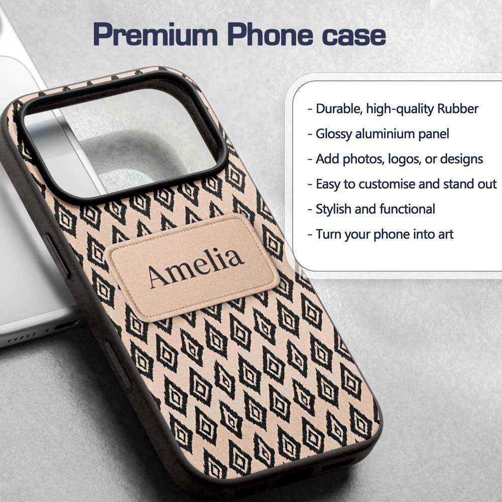 Black Tribal Diamond Ikat Seamless Pattern Ethnic Custom Name Protective Phone Case Mobile Cover Durable Everyday Smartphone Shock Resistant