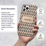 Black Tribal Diamond Ikat Seamless Pattern Ethnic Custom Name Protective Phone Case Mobile Cover Durable Everyday Smartphone Shock Resistant
