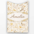 Soft Neutral Floral Botanical Seamless Pattern Beautiful Coffee Cup  Personalised Custom Name Super Soft Fleece Blanket Bed Sofa Throw