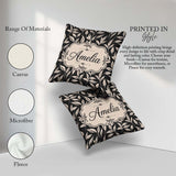 Custom Name Minimal Beige Leaf Botanical Pattern Dark Background Square Filled Cushion Throw Pillow Sofa Bed Home Decor Zip Washable UK Made