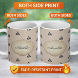 Personalized Custom Name Minimal Black Snake Silhouette Seamless Pattern on Neutral 11oz Ceramic Coffee Tea Mug White Large Handle