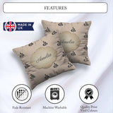 Custom Name Minimal Black Silhouette Seamless Pattern on Neutral Square Filled Cushion Throw Pillow Sofa Bed Home Decor Zip Washable UK Made