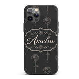 Elegant Rose Line Art Floral Seamless Pattern on Custom Name Protective Phone Case Mobile Cover Durable Everyday Smartphone Shock Resistant