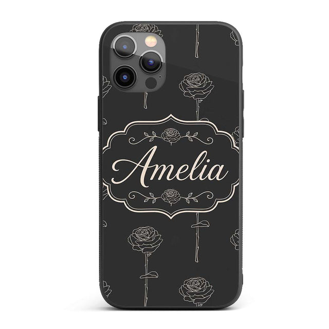 Elegant Rose Line Art Floral Seamless Pattern on Custom Name Protective Phone Case Mobile Cover Durable Everyday Smartphone Shock Resistant