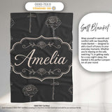Elegant Rose Line Art Floral Seamless Pattern on Dark Background  Personalised Custom Name Super Soft Fleece Blanket Bed Sofa Throw