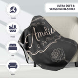 Elegant Rose Line Art Floral Seamless Pattern on Dark Background  Personalised Custom Name Super Soft Fleece Blanket Bed Sofa Throw