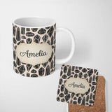 Personalized Custom Name Abstract Crystal Gemstone Seamless Pattern Modern Geometric Design 11oz Ceramic Coffee Tea Mug White Large Handle