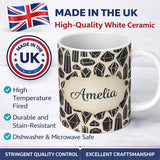 Personalized Custom Name Abstract Crystal Gemstone Seamless Pattern Modern Geometric Design 11oz Ceramic Coffee Tea Mug White Large Handle