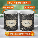 Personalized Custom Name Celestial Star Constellation Seamless Pattern Night Sky Design Name 11oz Ceramic Coffee Tea Mug White Large Handle
