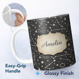 Personalized Custom Name Celestial Star Constellation Seamless Pattern Night Sky Design Name 11oz Ceramic Coffee Tea Mug White Large Handle