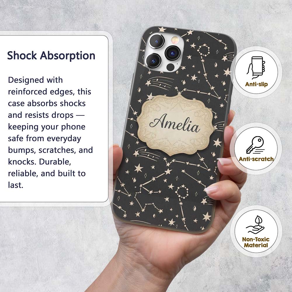 Celestial Star Constellation Seamless Pattern Custom Name Protective Phone Case Mobile Cover Durable Everyday Smartphone Shock Resistant