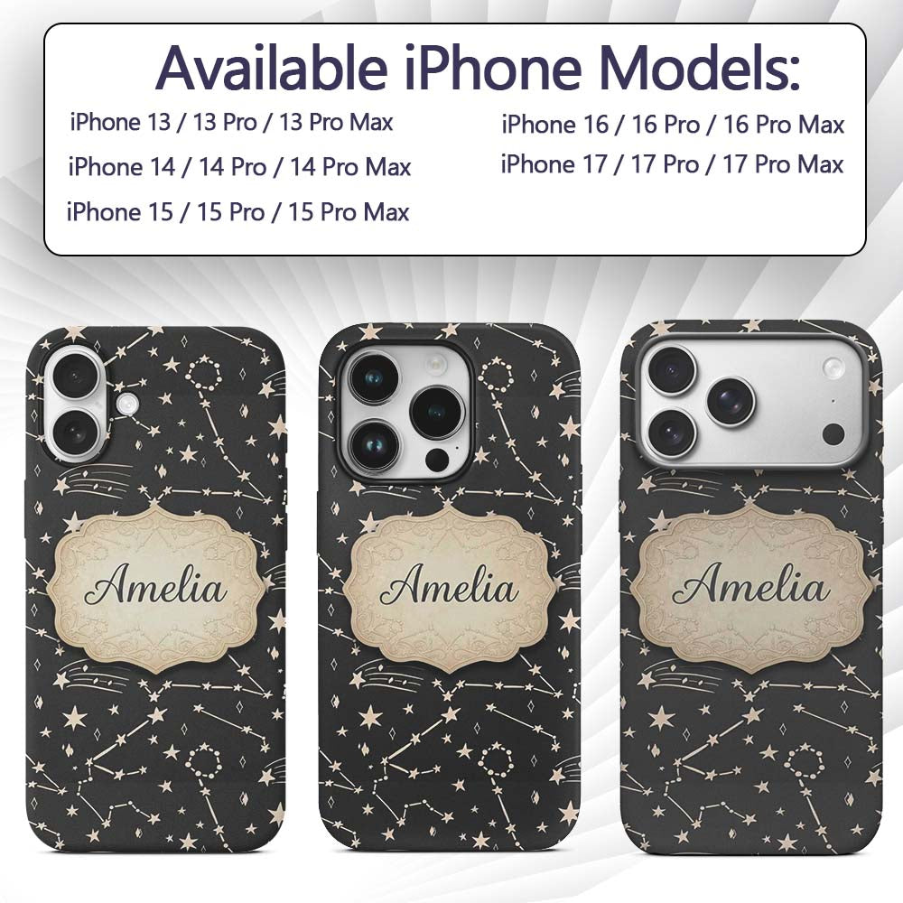 Celestial Star Constellation Seamless Pattern Custom Name Protective Phone Case Mobile Cover Durable Everyday Smartphone Shock Resistant