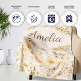 Soft Neutral Floral Botanical Seamless Pattern Beautiful Coffee Cup  Personalised Custom Name Super Soft Fleece Blanket Bed Sofa Throw