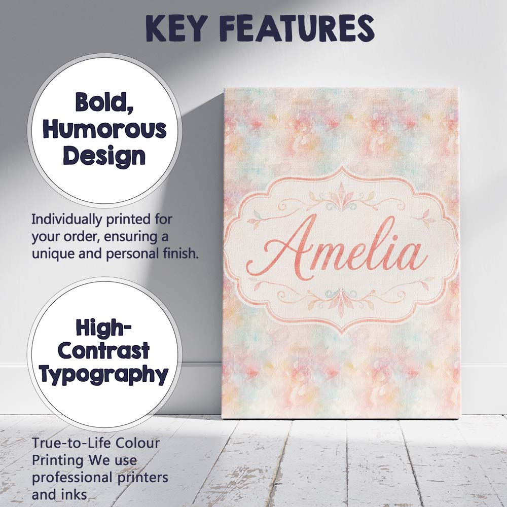 Personalised Name Soft Pastel Watercolor Custom  Unique Gift Idea Elegant Feature Canvas Wall Art Print Decor Picture Ready to Hang