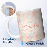 Personalized Custom Name Soft Pastel Watercolor Abstract Seamless Pattern Artistic Texture 11oz Ceramic Coffee Tea Mug White Large Handle