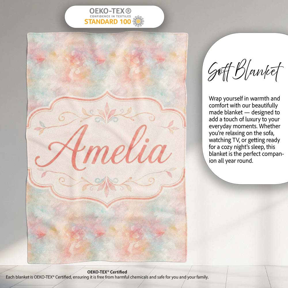 Soft Pastel Watercolor Abstract Seamless Pattern Artistic Texture  Personalised Custom Name Super Soft Fleece Blanket Bed Sofa Throw