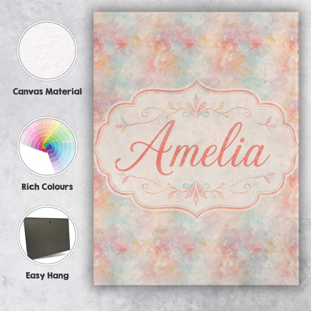 Personalised Name Soft Pastel Watercolor Custom  Unique Gift Idea Elegant Feature Canvas Wall Art Print Decor Picture Ready to Hang