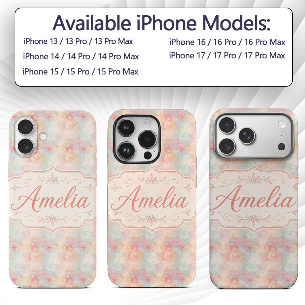 Soft Pastel Watercolor Abstract Seamless Pattern Custom Name Protective Phone Case Mobile Cover Durable Everyday Smartphone Shock Resistant