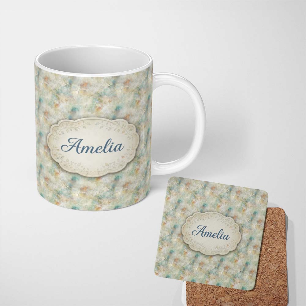 Personalized Custom Name Soft Marble Watercolor Texture Seamless Pattern Elegant Abstract 11oz Ceramic Coffee Tea Mug White Large Handle