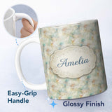 Personalized Custom Name Soft Marble Watercolor Texture Seamless Pattern Elegant Abstract 11oz Ceramic Coffee Tea Mug White Large Handle