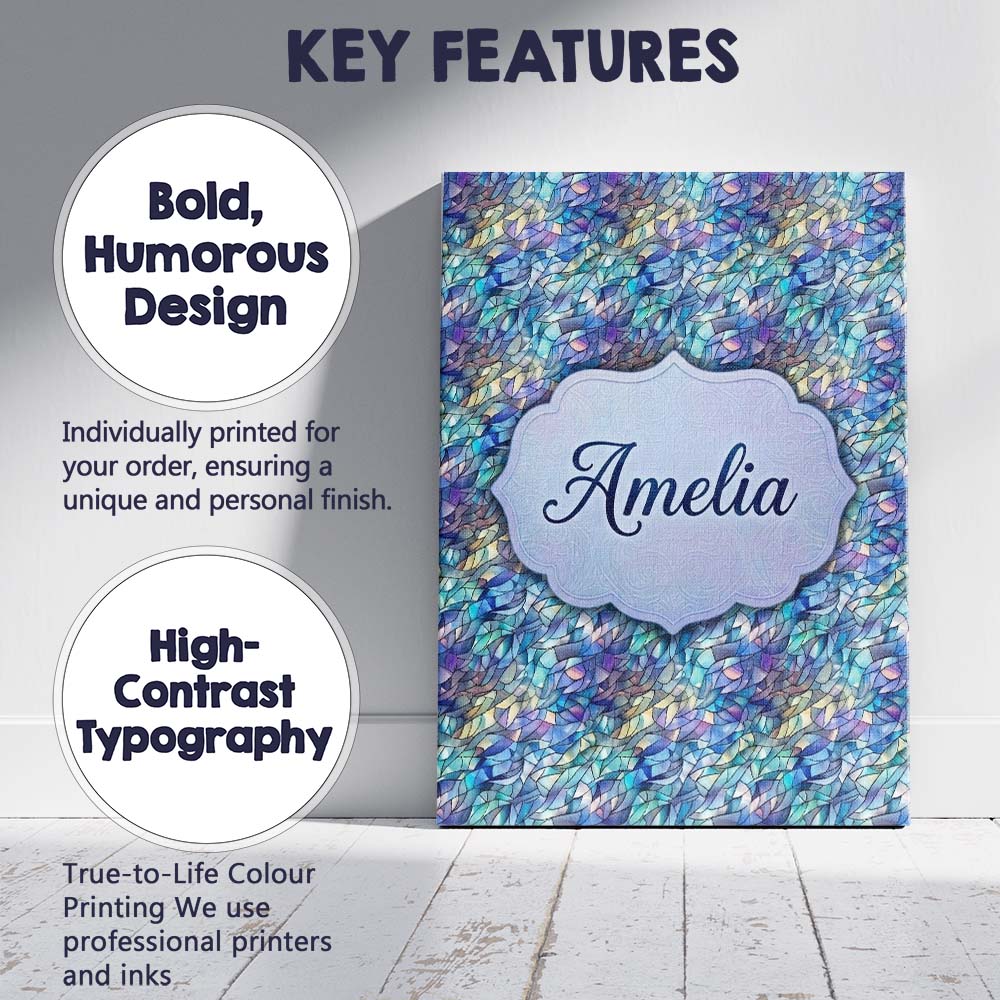 Personalised Name Abstract Blue Mosaic Custom  Modern Room Accent Elegant Feature Canvas Wall Art Print Decor Picture Ready to Hang
