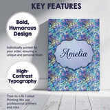 Personalised Name Abstract Blue Mosaic Custom  Modern Room Accent Elegant Feature Canvas Wall Art Print Decor Picture Ready to Hang