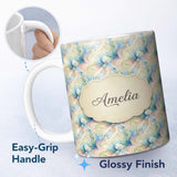Personalized Custom Name Soft Pastel Marble Swirl Seamless Pattern Elegant Fluid Art Design 11oz Ceramic Coffee Tea Mug White Large Handle