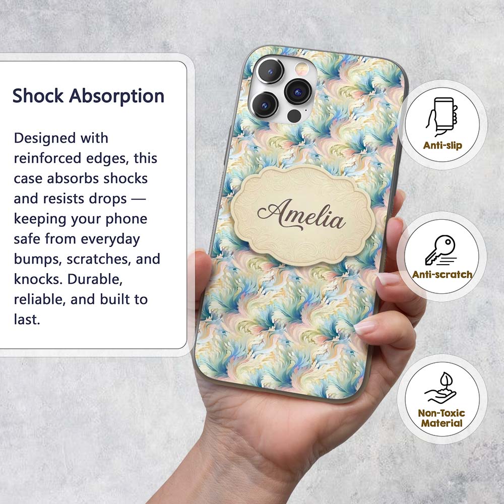 Soft Pastel Marble Swirl Seamless Pattern Elegant Custom Name Protective Phone Case Mobile Cover Durable Everyday Smartphone Shock Resistant