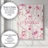 Personalised Name Watercolor Pink Cherry Ribbon Bow Seamless Pattern Custom  Home Canvas Wall Art Print Decor Picture Ready to Hang