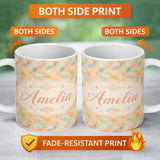 Personalized Custom Name Pastel Fan Shell Floral Seamless Pattern Soft Botanical Texture 11oz Ceramic Coffee Tea Mug White Large Handle