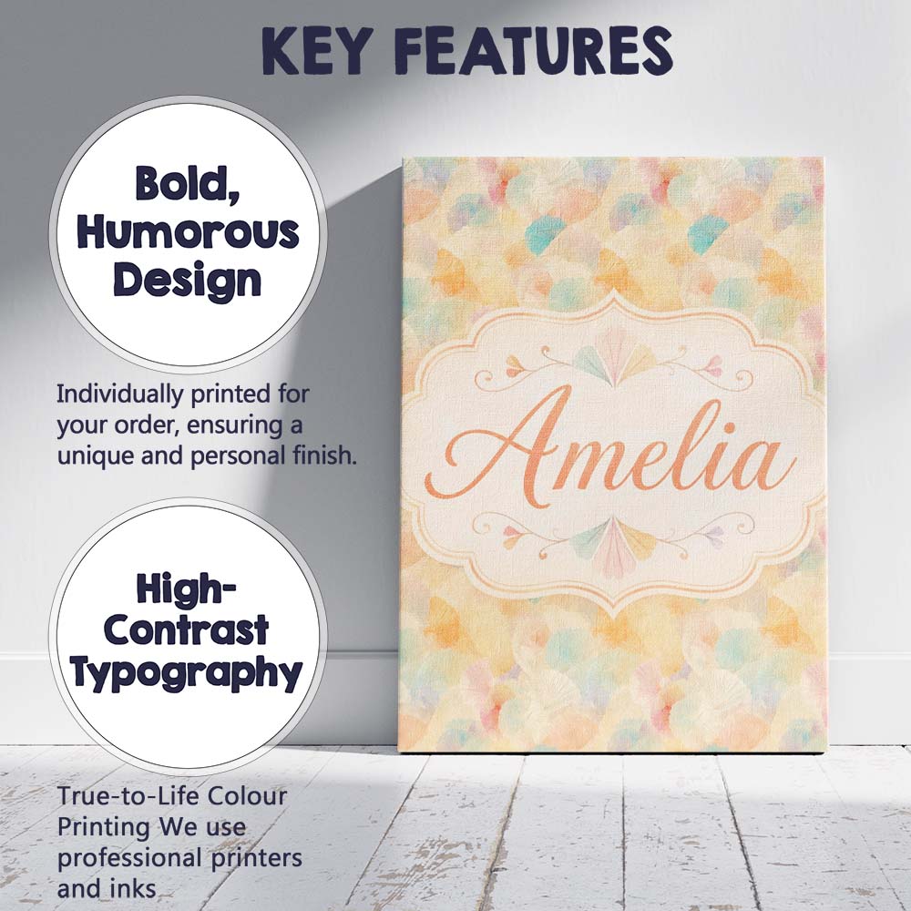 Personalised Name Pastel Fan Shell Floral Custom  Unique Gift Idea Elegant Feature Canvas Wall Art Print Decor Picture Ready to Hang