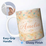 Personalized Custom Name Pastel Fan Shell Floral Seamless Pattern Soft Botanical Texture 11oz Ceramic Coffee Tea Mug White Large Handle