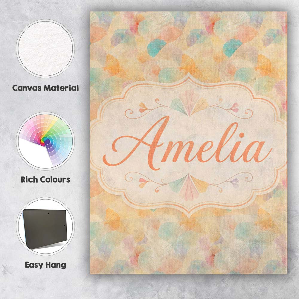 Personalised Name Pastel Fan Shell Floral Custom  Unique Gift Idea Elegant Feature Canvas Wall Art Print Decor Picture Ready to Hang