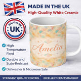Personalized Custom Name Pastel Fan Shell Floral Seamless Pattern Soft Botanical Texture 11oz Ceramic Coffee Tea Mug White Large Handle