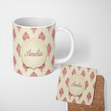 Personalized Custom Name Soft Floral Watercolor Bloom Seamless Pattern Elegant Pastel Design 11oz Ceramic Coffee Tea Mug White Large Handle
